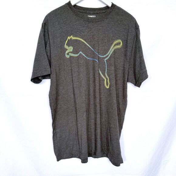 Puma Gray Yellow Blue Logo T-shirt - Picture 1 of 3